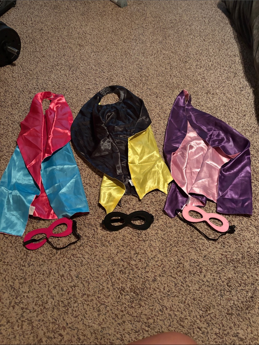 Kids Superhero Capes & Masks Set - Pink, Blue, Black/Yellow, Purple